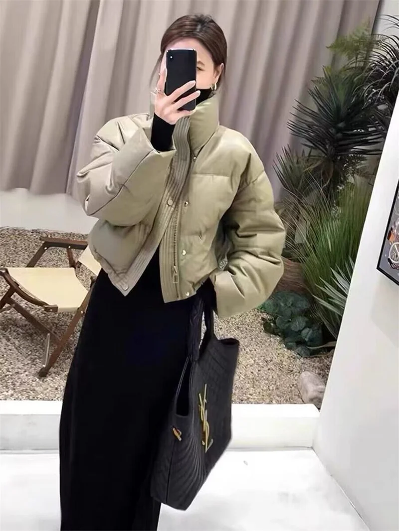 Winter Parkas Thick Bread Coat2026New Disposable PU Leather Down Cotton-Padded Jacket Women Short Warm Cotton Padded Coat Female