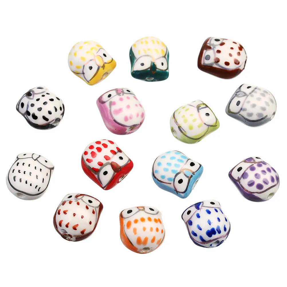 10Pcs Chic Cartoon Owl Shaped Ceramic Beads DIY Jewelry Craft Kit Smooth Hole Design for Necklace Bracelet Dress Decor Ceramics