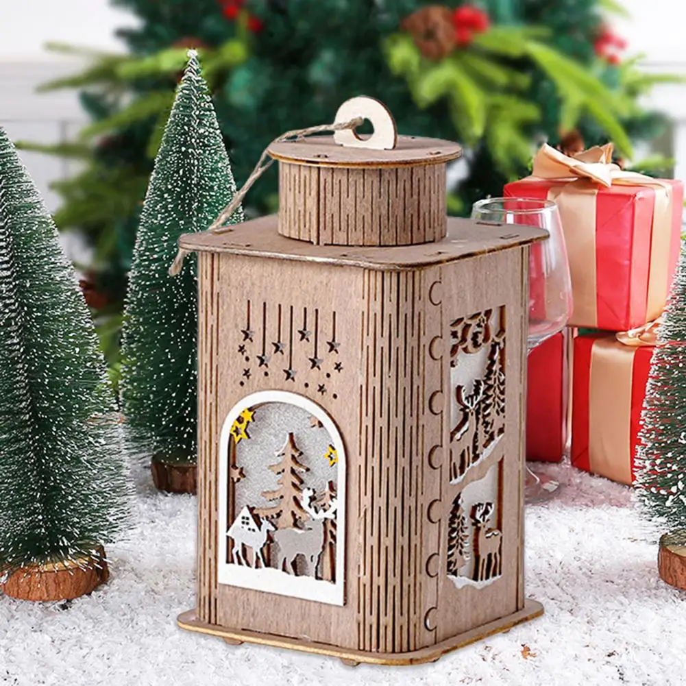 

Christmas Lantern Durable Christmas Lantern Festive Wooden Wind Lantern Lamp Battery Operated Warm Light for Christmas Holiday