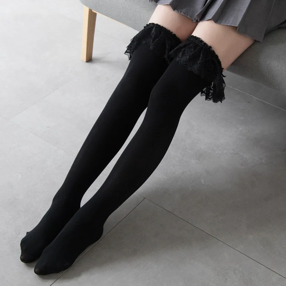 New Women's Thigh High Socks Lace Vintage Stockings Velvet Lolita Fashion Over Knee Stockings for Ladies & Girls 2 Colors view 4