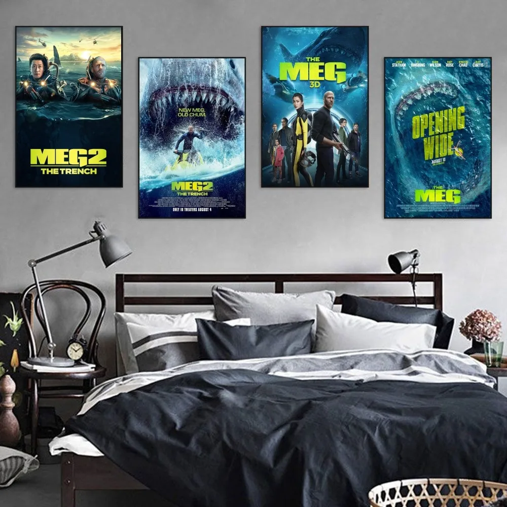 American Classic Horrible Movie Jaws Poster Self-adhesive Art Retro Kraft Paper Sticker DIY Cafe Vintage Decorative Painting