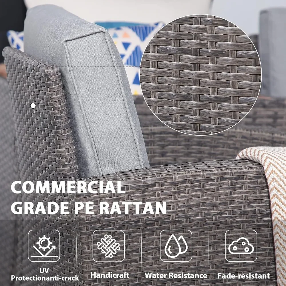 Patio Furniture Set, 4 Piece Outdoor Patio Conversation Set, All-Weather PE Rattan Wicker Sectional Patio Sofa Set with Tempered