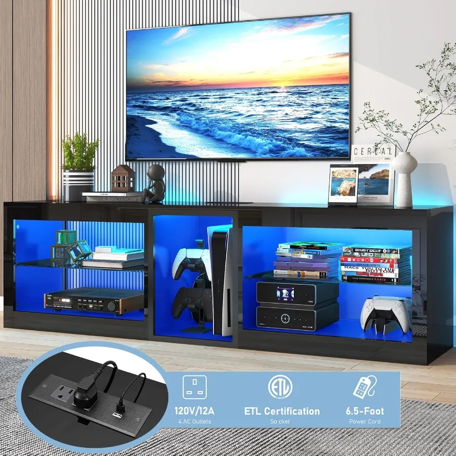 حامل تلفزيون Vitik 6Fox LED مع مخرج طاقة60 00 لون إضاءة لتلفزيون 60 65 بوصة 55 وحدة تحكم تلفزيون حديثة عالية اللمعان