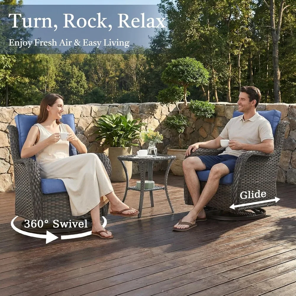 

Outdoor Swivel Rocker Patio Chairs with Side Table 3 Pieces PE Wicker Patio Furniture Set, Customized