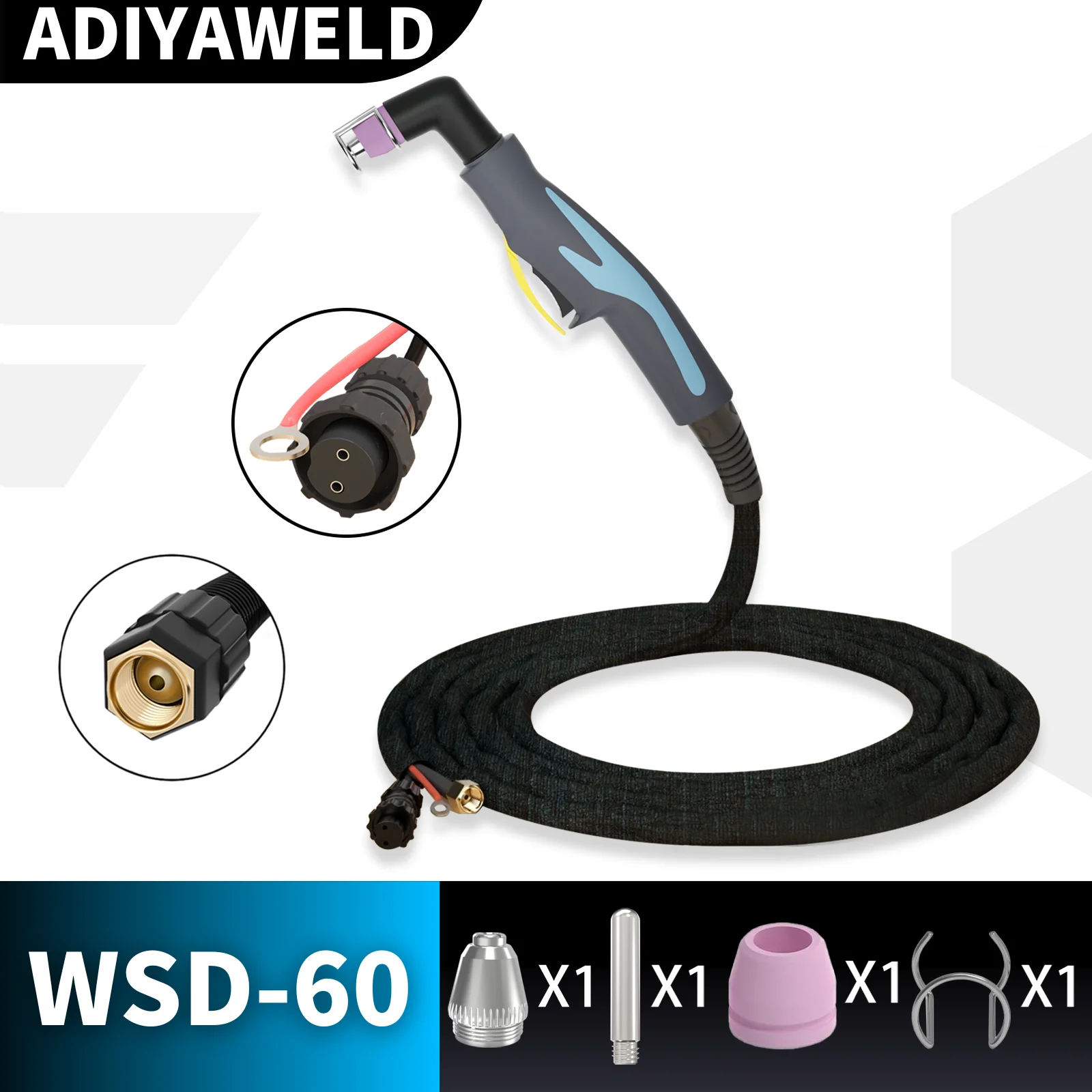 

ADIYAWELD Air Plasma Torch SG55 WSD60 Plasma Cutter Cutting Torch with 5M/16FT Burner Holder Pilot Arc Completed CUT 20mm