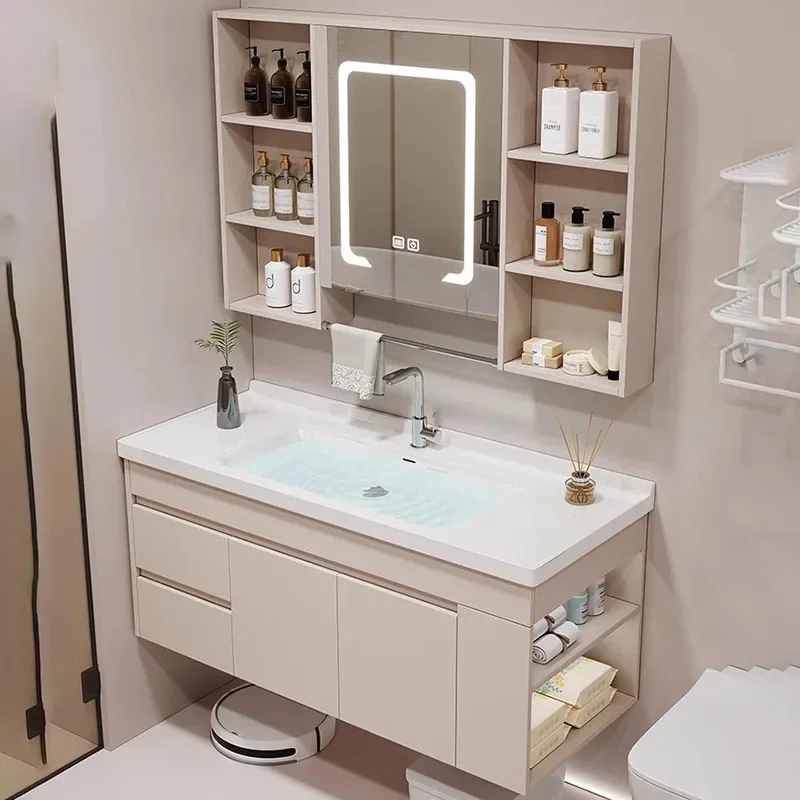 Light Luxury Bathroom Cabinet Combination Set Integrated Ceramic Basin Intelligent Mirror Cabinet Combination Furniture