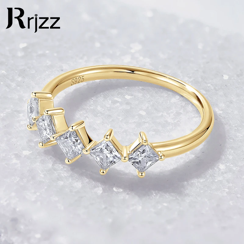 

Rrjzz Dazzling D-Color Princess Cut Moissanite Ring with Certificate Square 925 Sterling Silver Ring for Men Women Jewelry Gift