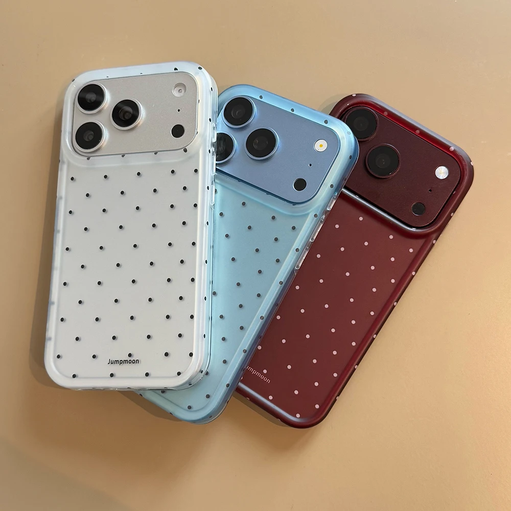 Korean Simple Minimalist Polka Dots Phone Case For iPhone 18promax 17promax 16 15 Pro Max Anti Drop and Anti Shock Back Cover