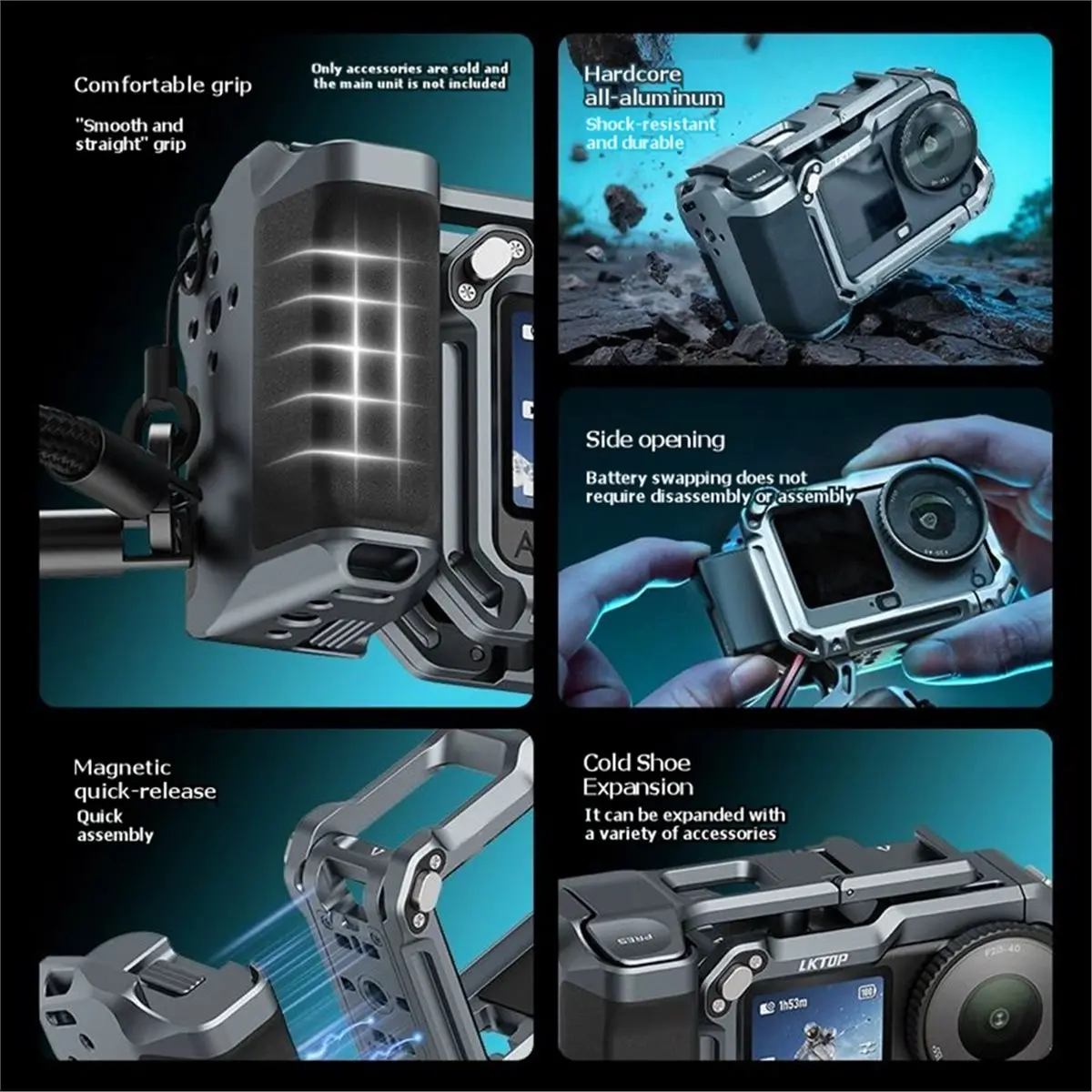 for Action 6 Action Camera Handle Portable Magnetic Quick-Release Cold Shoe Cage Street Photography Handle Kit