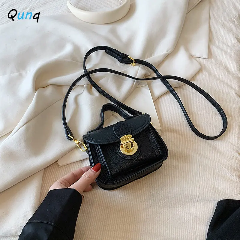 2023 Qunq Summer New Girls Ins Vintage Lovely Solid Ventilate Mini Small Square Bag Casual Children Crossbody Bags Holiday Gift