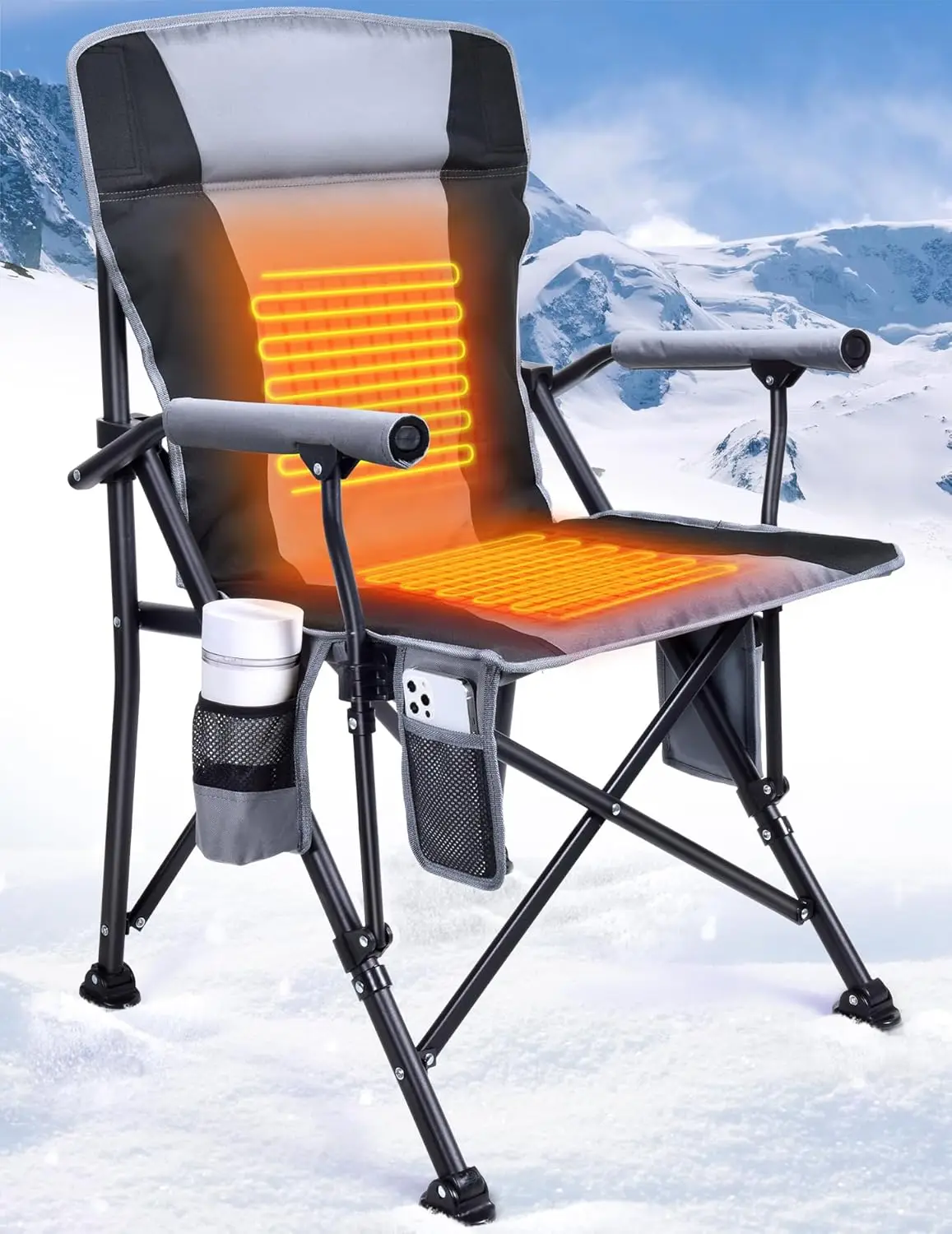 Chair for Adults, Heats Back and Seat, 3 Heat Levels, Fully Padded Heated Folding Chair for Outdoor Sports with Cup Holder, Rich