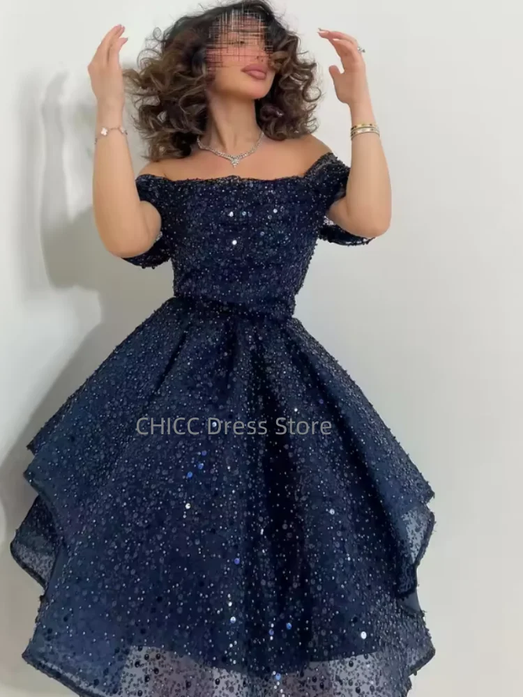 เลื่อมชุดราตรีปิดไหล่แขนกุดชุดราตรีมินิงานค็อกเทลปาร์ตี้ชุดที่กำหนดเอง فساتين سهرة