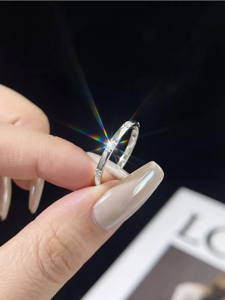 Women's Real Moissanite Diamond Round Shiny Stacked Ring