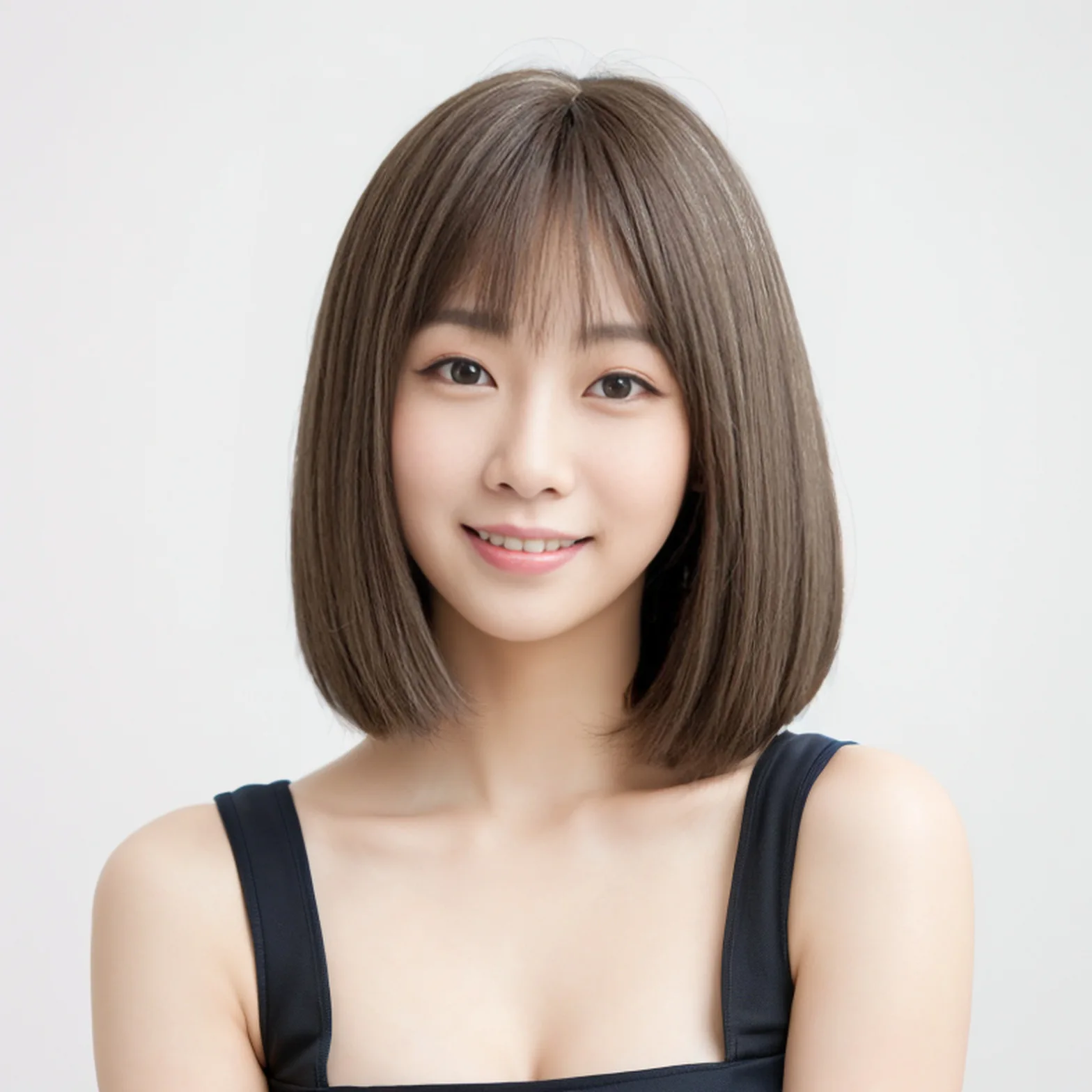Synthetic Wig for Women, Internet Celebrity Bobo Head Short Straight Hair, Elegant Inward-Curling Korean Girl Hair Cap