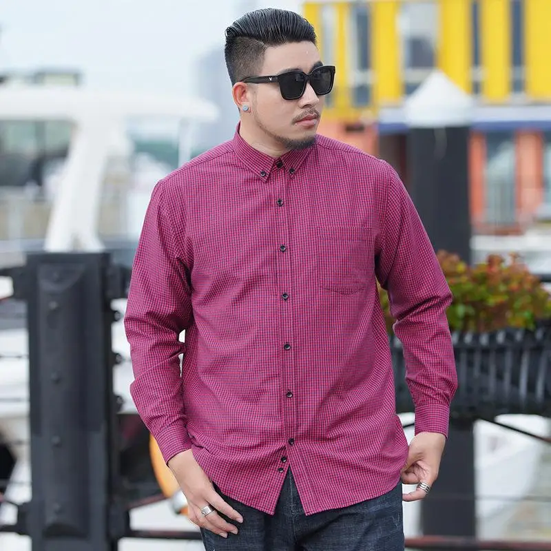 

plus Size Men's Long Sve irt Thiened Autumn Spring Plaid Loose Fit Button down Casual Men's Clothing