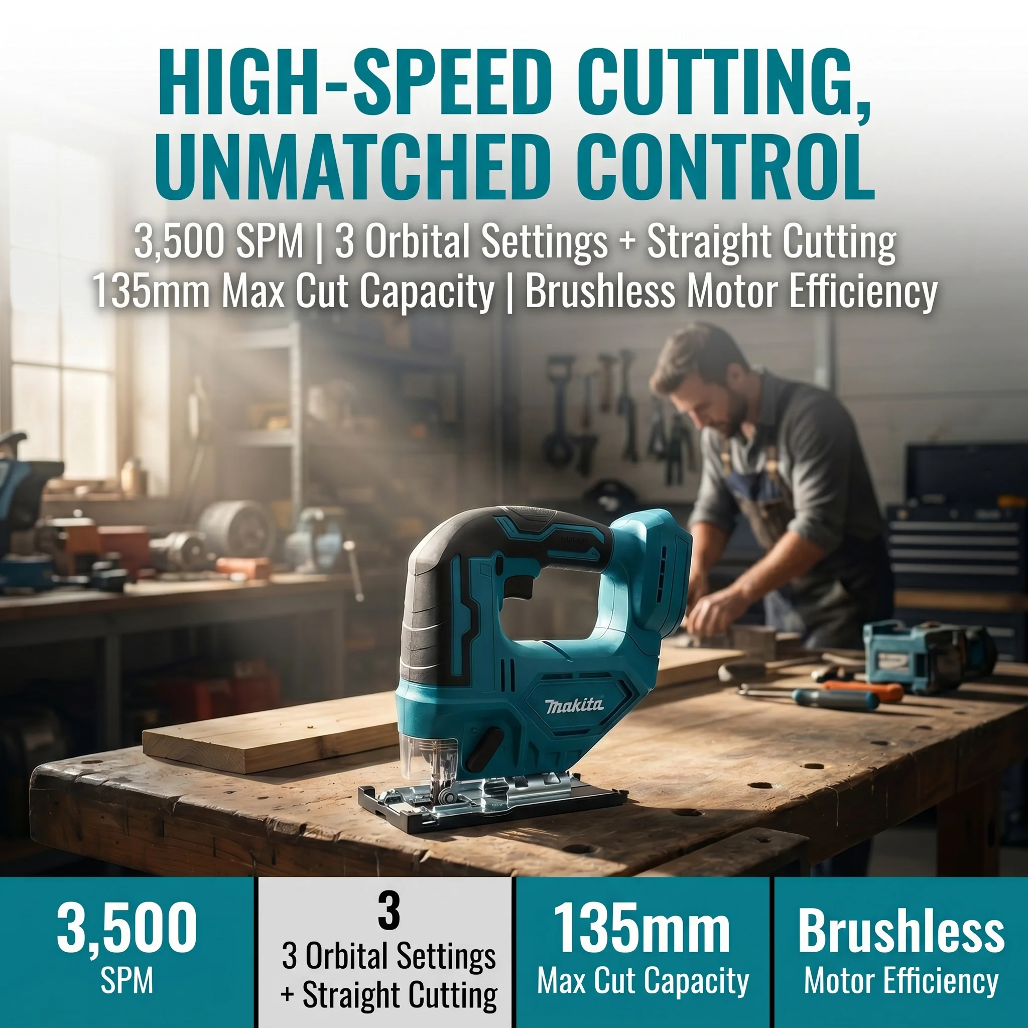 MAKITA DJV182Z 18V Cordless Woodworking Jigsaw 135mm Cut Depth Brushless Power Saw For DIY & Professional