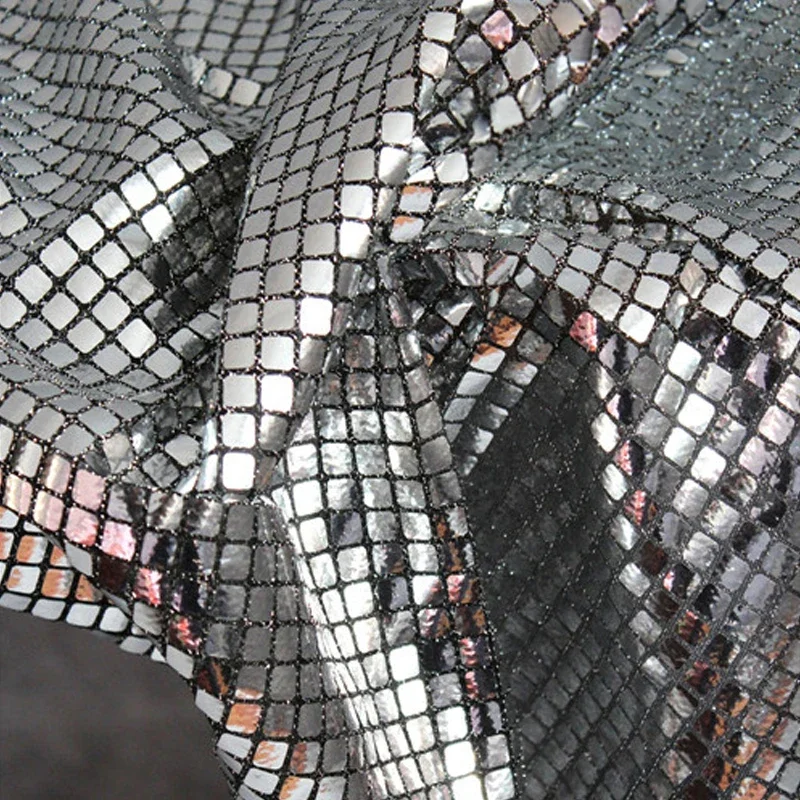 95Cm Diy Checker Lovertjes Stof Zilver Reflecterende Partij Podium Backgound Decor Rokken Jurk Metallic Kleding Designer Stof