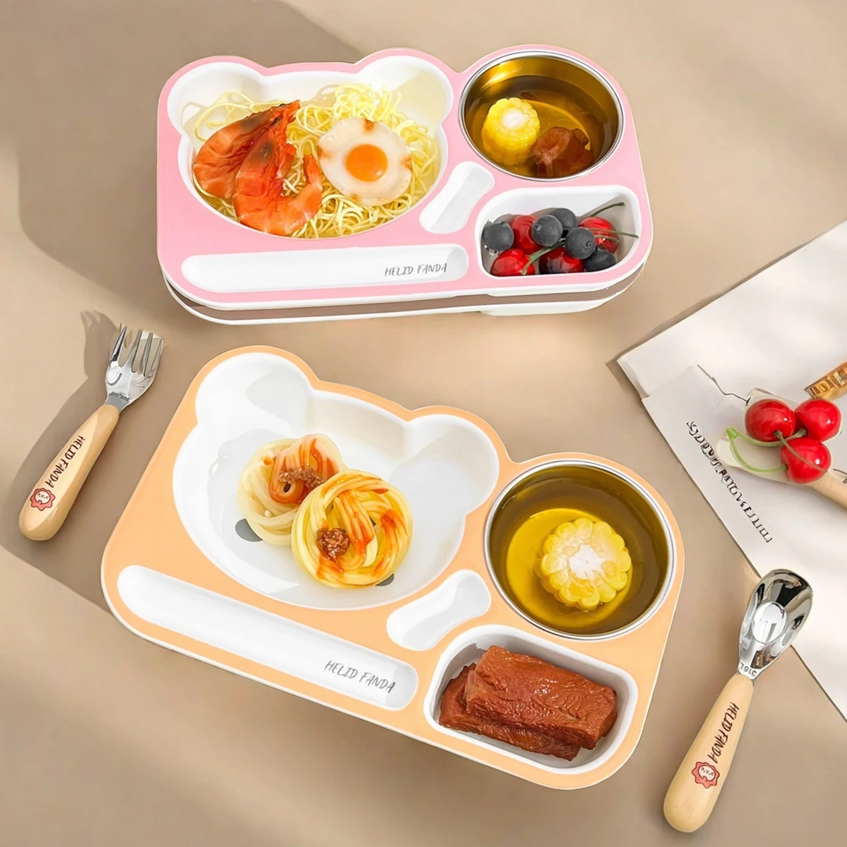 

WORTHBUY мультяшная разделенная пластиковая обеденная тарелка с чашей, безопасная для микроволновой печи, портативная большая вместительная тарелка для фруктового салата для детей, студентов