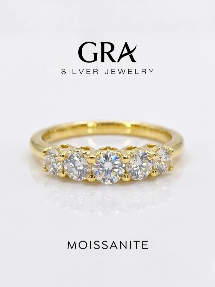 GRA Real 0.1CT Round Moissanite Diamond Shiny Fashion Rings for Women Engagement Anniversary 925 Sterling Silver Fine Jewelry