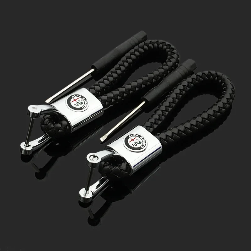 Leather Braided Rope Keychain For Alfa Romeo Giulia Giulietta 159 156 MITO Stelvio 147 Car Styling key chain Key Ring Accessorie