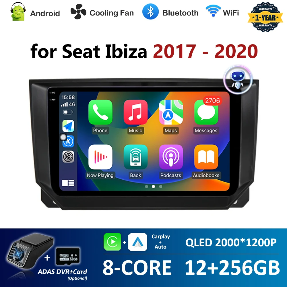 

Android-навигатор GPS для Seat Ibiza 2017-2020 Carplay автомобильный мультимедийный плеер 4G WiFi QLED IPS экран авторадио аксессуары