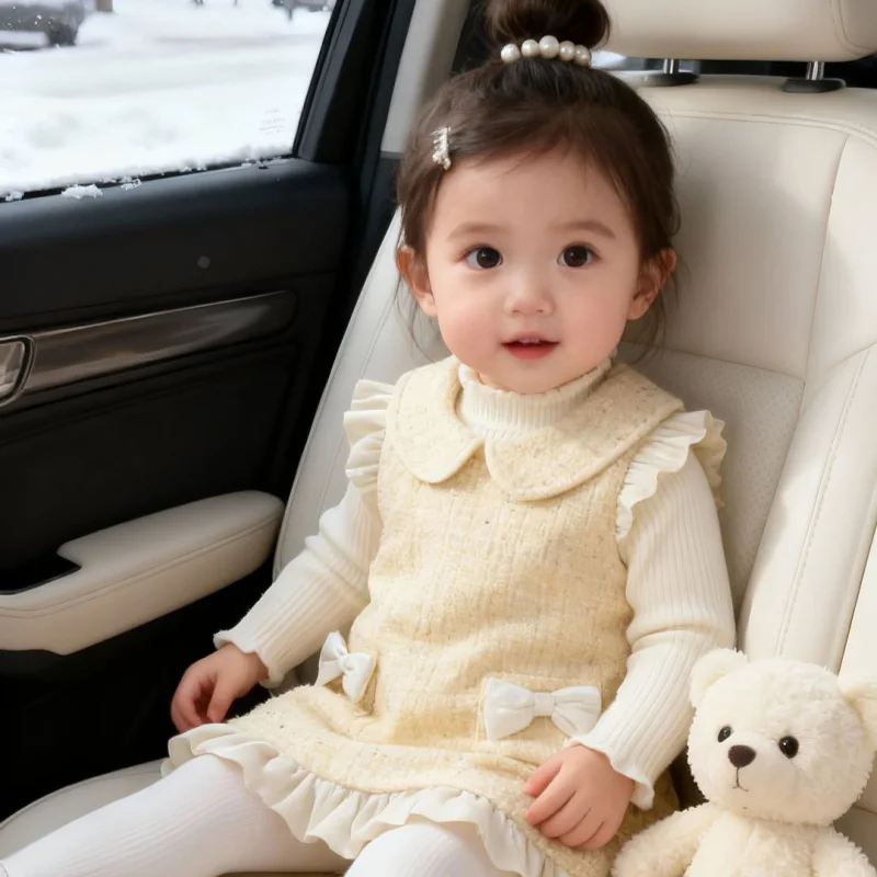 Girls' Vest Dress Winter Wear2025New Birthday First Birthday Dress for Baby Girl Princess Dress with Fleece Lining