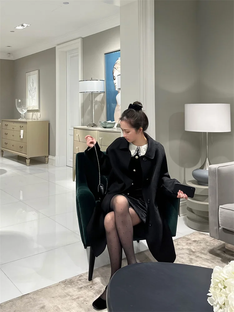 

Двустороннее шерстяное пальто Ele от ICBB Icybabe, средней длины, с разрезом, женская шерстяная верхняя одежда для молодых профессионалов