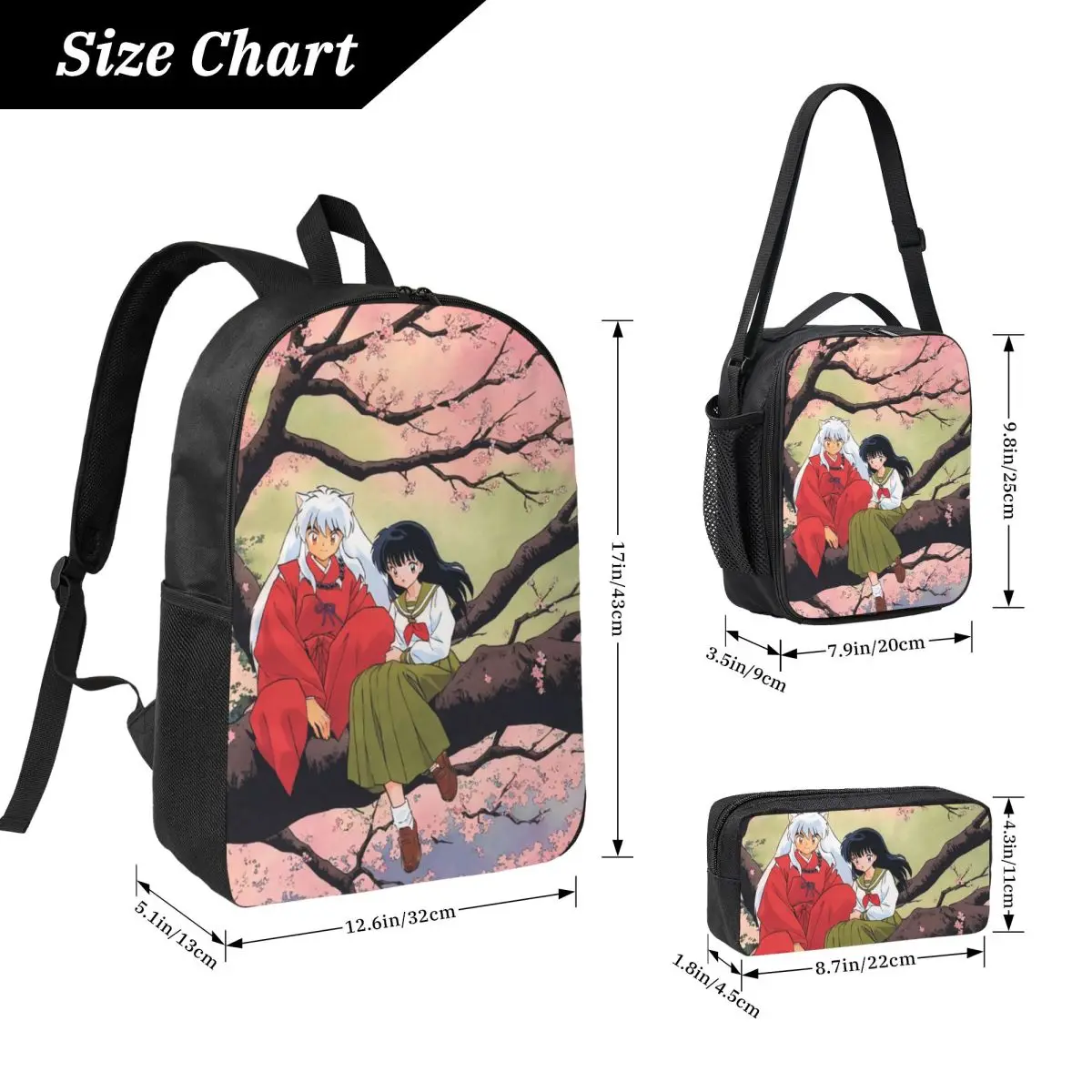 Manga Kimono Inuyasha Sesshomaru Backpack Boys Girls BookBag School Bag Laptop Shoulder Bags 3ps Insulated Lunch Bag Pencil Case view 2