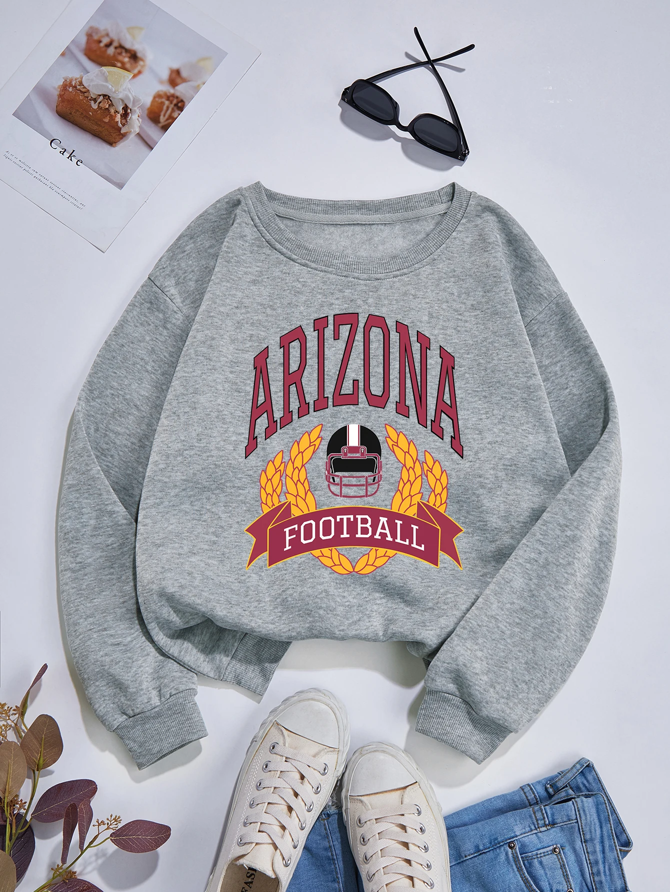 Arizona Football Print Washed Sweatshirt Crew Neck Casual Washed Sweatshirt For Winter Fall Women's Clothing