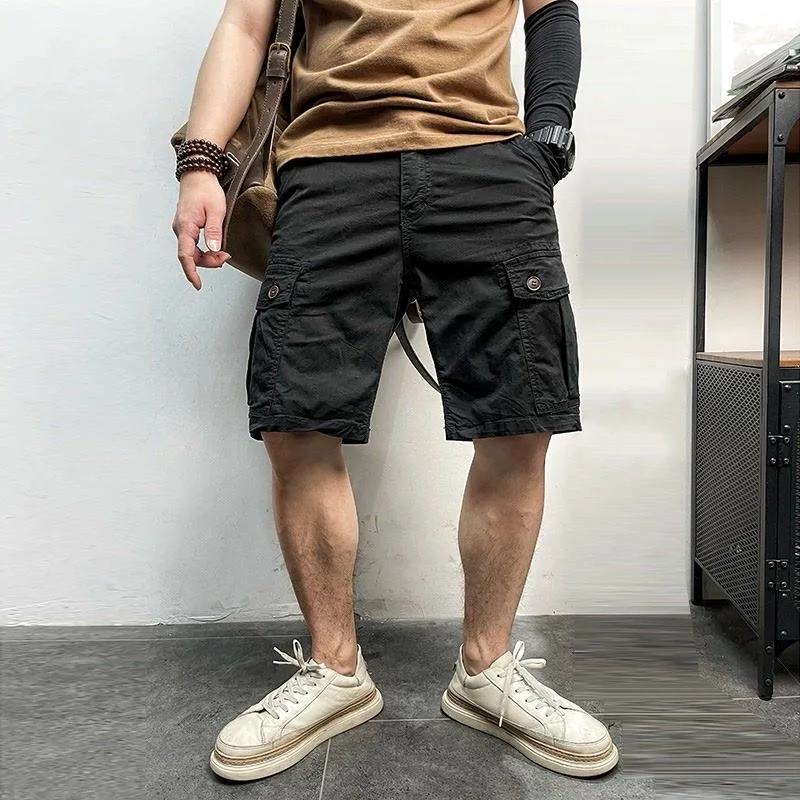 Men Summer New Cotton Cargo Shorts Men's Fashion Casual Multi Pockets Shorts Pants Elastic Waist Breathable Joggers Shorts Male - Image 3