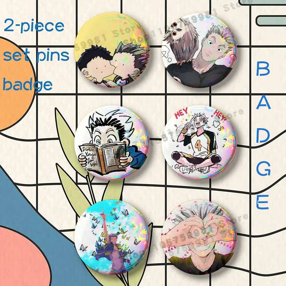 Anime K-Kotaro B-Bokuto Brooches for Backpack Accessories 25 32 44 58 75mm Round 2-piece set Free Mix