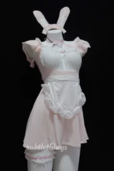 Lovely Maid Outfit Sexy Bunny Girl Cosplay Costume Lace Edge See-through Suspenders New 2024