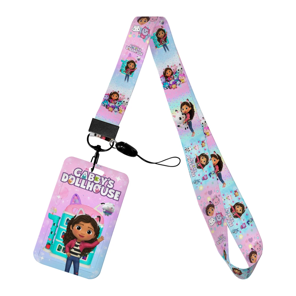 Cordón de dibujos animados de Casa Gabby para niñas, cadena para llaves, funda para tarjeta de identificación, tarjetero de autobús, soporte para insignia, regalos personalizados