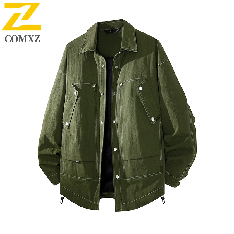 

COMXZ Men Work Jacket 2025 Outdoor Fishing Hiking Camping Travel Hunting Turndown Collar Coat Lightweight Breathable Windbreaker