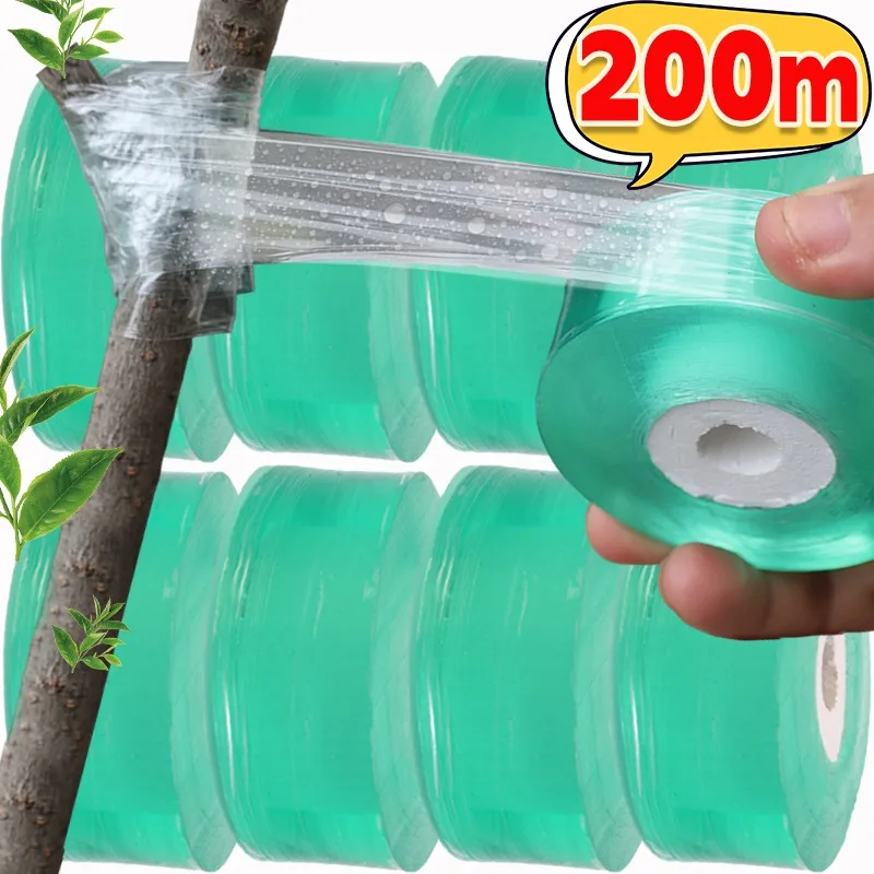 100/200m PE Grafting Tape Film Stretchable Plants Vine Seedlings Film 2/3 Width Self-adhesive Garden Tomato Grafting Accessories