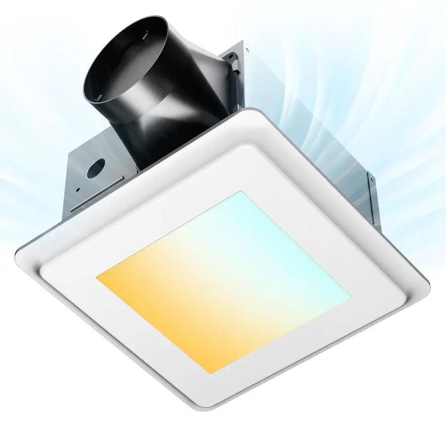 

Вентилятор для ванной комнаты с подсветкой, 110 CFM, 1.0 Sones, 1000 LM, 5CCT, простая установка, потолочный вентилятор для душа, регулируемый, E-серия