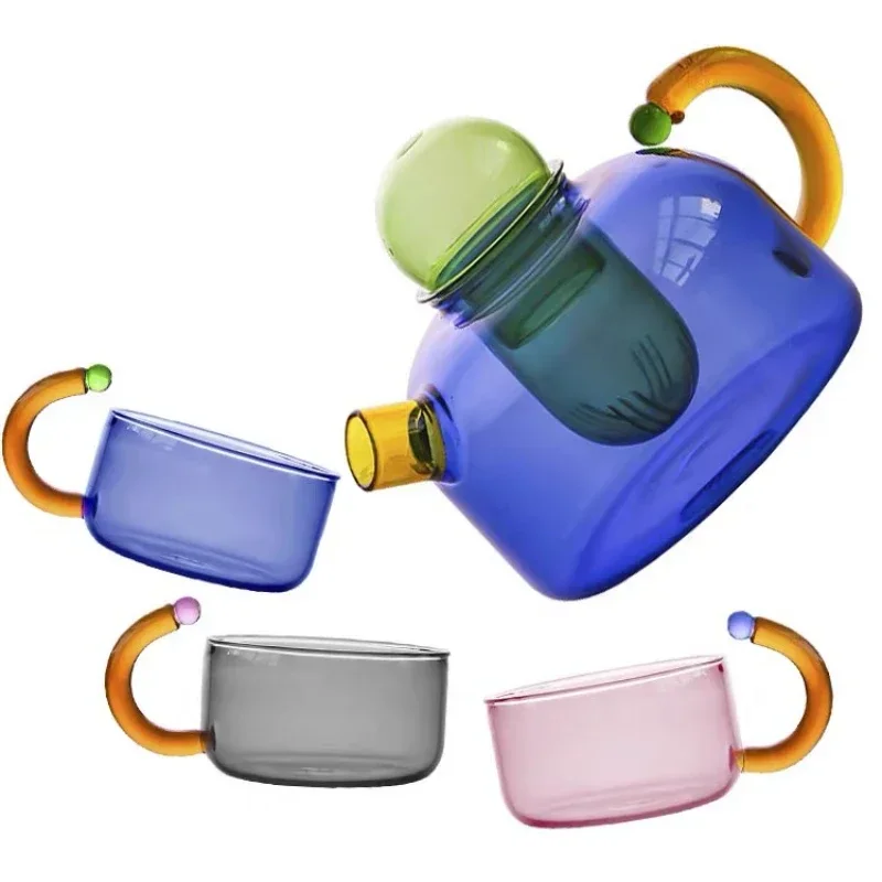 

1pcs Heat Resistant Glass Teapots Pitcher Suitable Household Teaware Lover Tea Sets Kettle Water Cup Bottle Cooker Usable