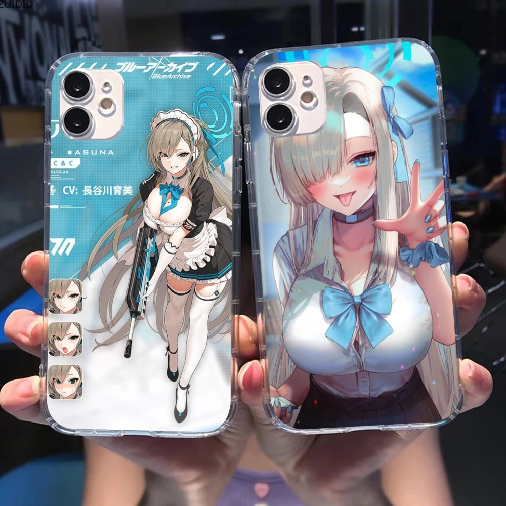 Blue Archive Asuna Mobile Cell Phone Case for iPhone 15 14 13 12 11 X XR XS 8 Pro Max Plus Mini Clear Transparent Cover Shell