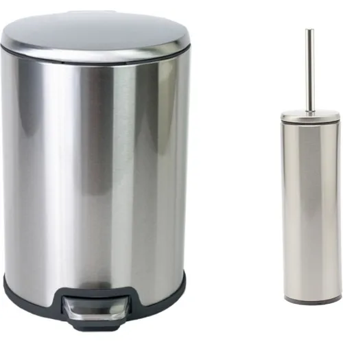 Primanova M-SE49-30-06 Cigo Chrome 2'li Set 12 Lt. Garbage Bucket and Toilet Brush