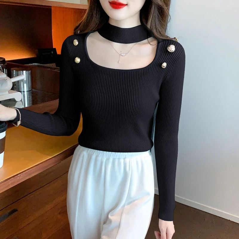 スリムフィットニットセーター レディース ホルターネック 冬物セール おしゃれ 仕事着にも使える トレンド ホローアウト 女性用プルオーバー