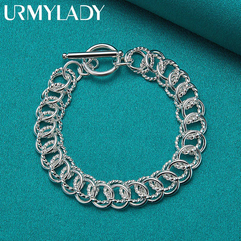 URMYLADY 925 Sterling Silver Multi Circle Chain Bracelet For Women Wedding Party Fashion Charm Jewelry