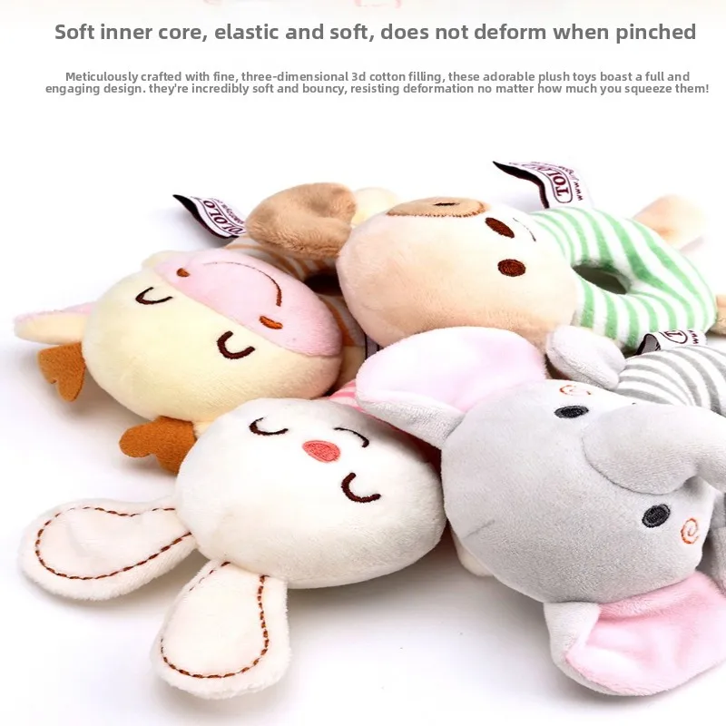 Round Hand Rattle Infant Cute Plush Hand Grab Toy Baby Hand Rattle Stick Soothing