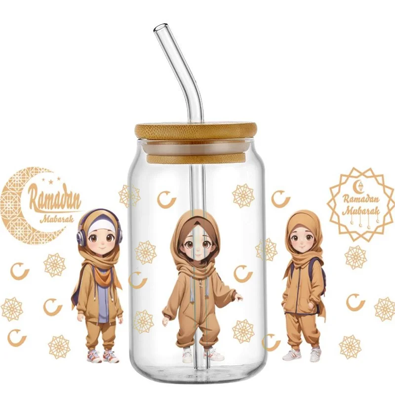 

Muslim Design Easy peel waterproof DIY Decals 3D transfers uvdtf crystal stickers 16oz uv dtf cup wraps for Libbey Glasses