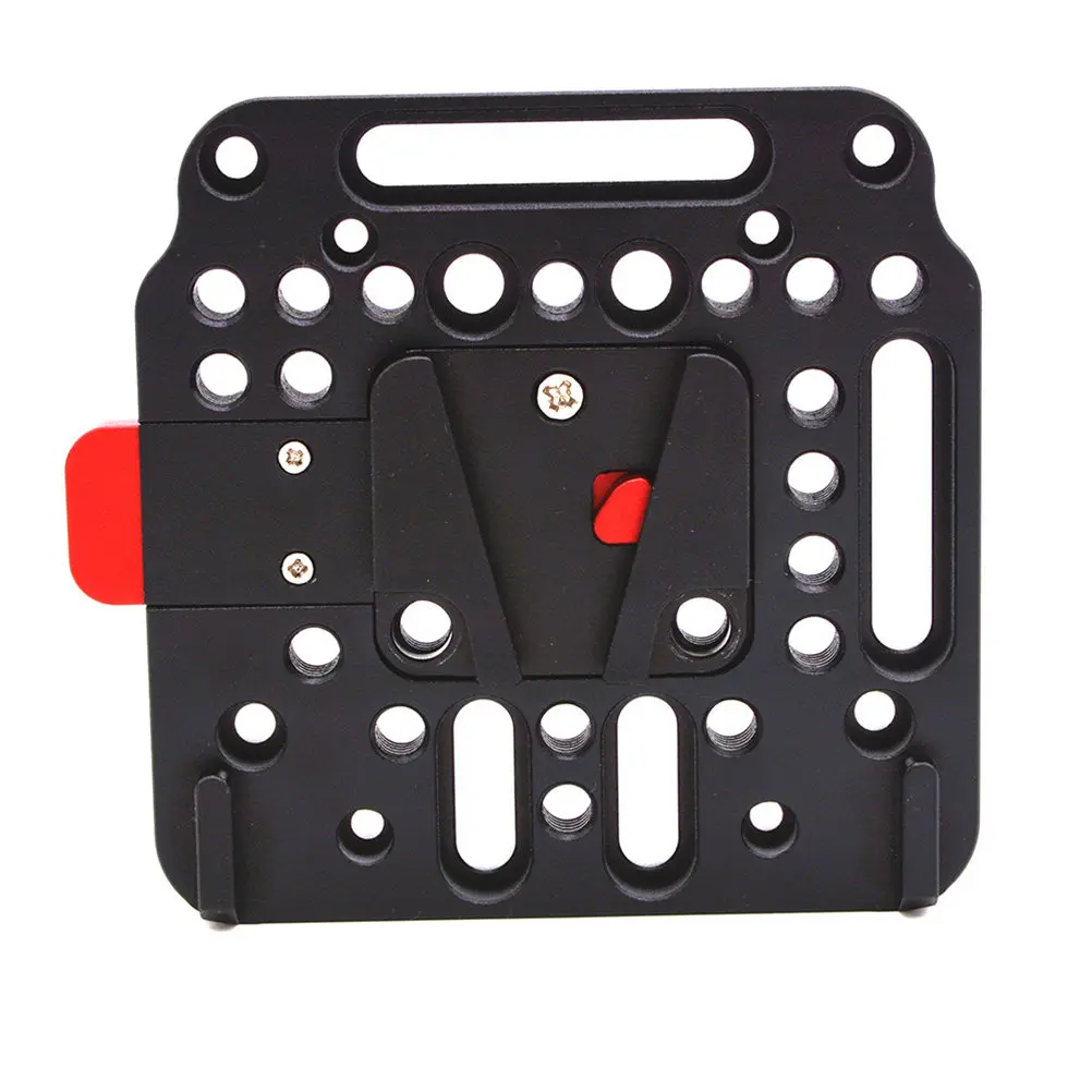 Quick Release Plate Aluminum Qr Plate for Battery Compatible with Video Cage Multiple Screw Holes Red Button