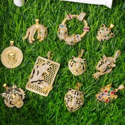 Juya 18K Real Gold Plated Luxury Designer Lion Panther Head Tiger Leopard Charms For DIY Women Men Punk Pendant Jewelry Making