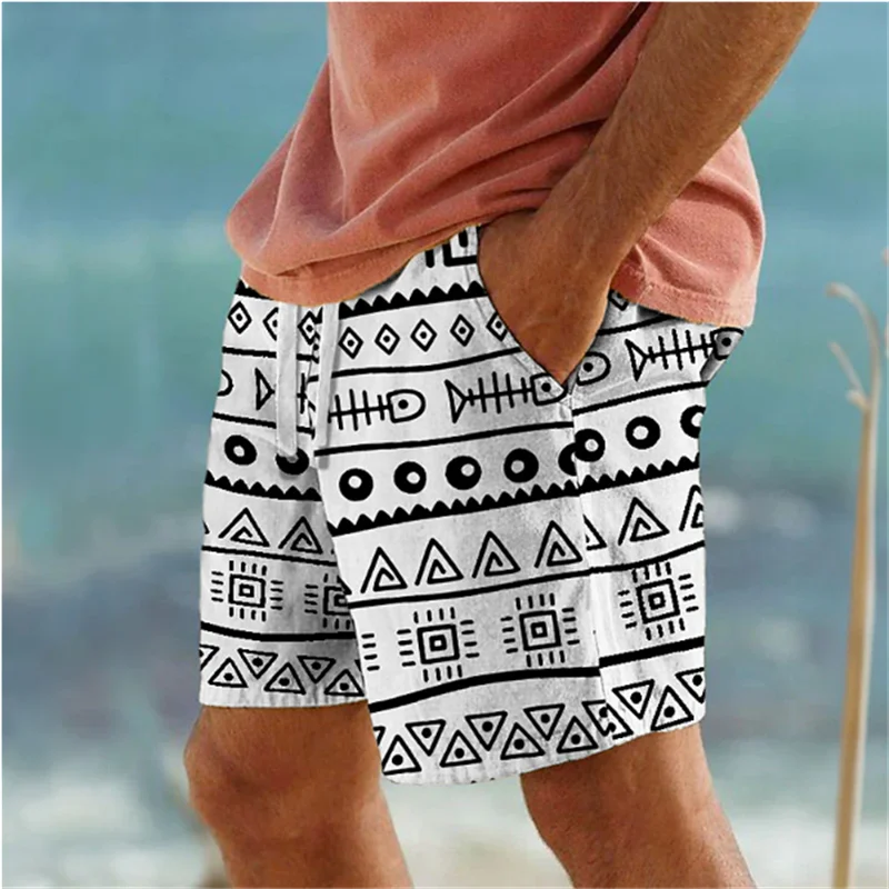 Simple Geometric Patterns Beach Short Fashion Casual Mens 3D Printed Summer Short Pants Trend Streetwear Oversized Swim Trunks