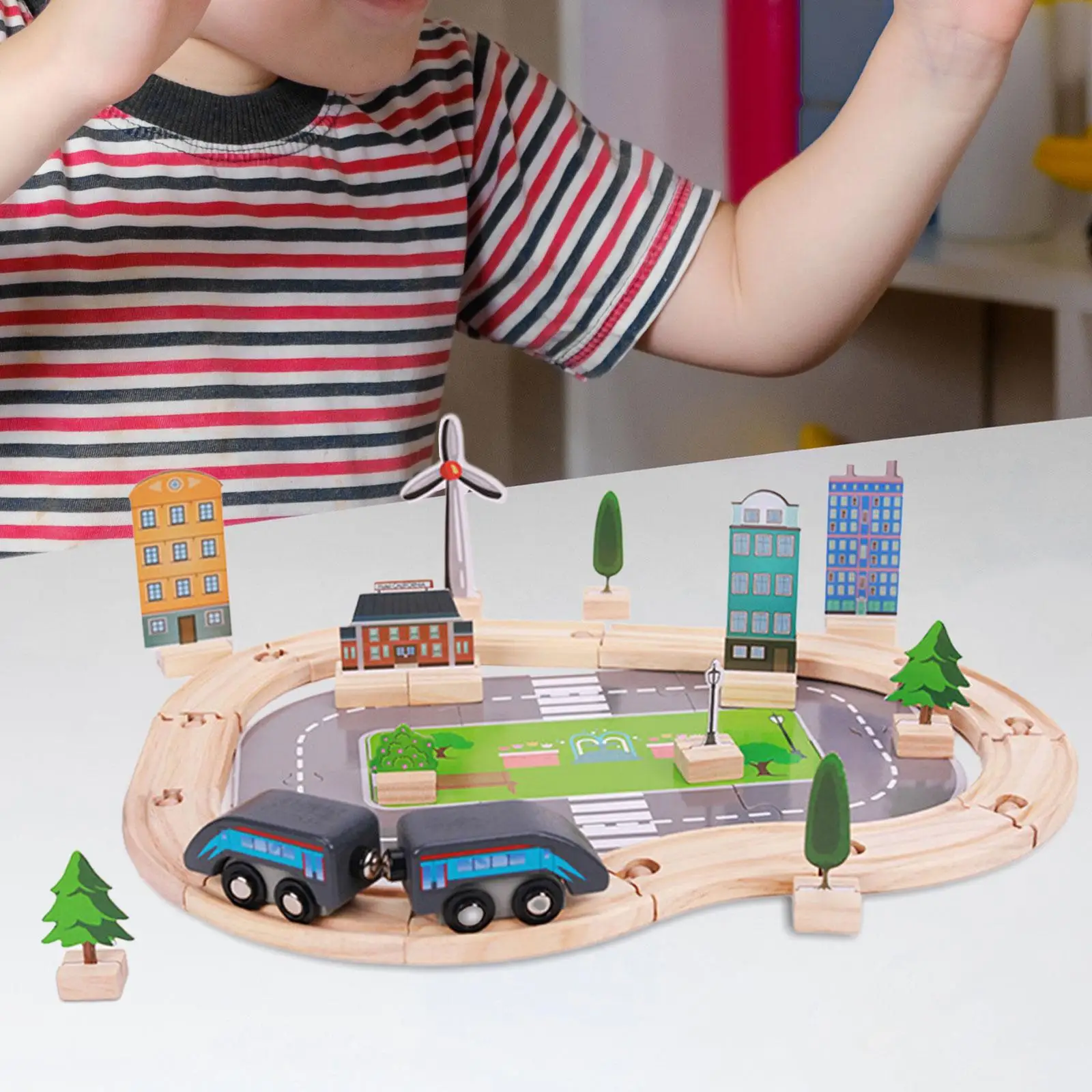 Wooden Railway Track Set Classical Train Toys Kid Train Playset Toy Train Railway Sets Toys for 4~7 Preschool Boys Girls Gifts