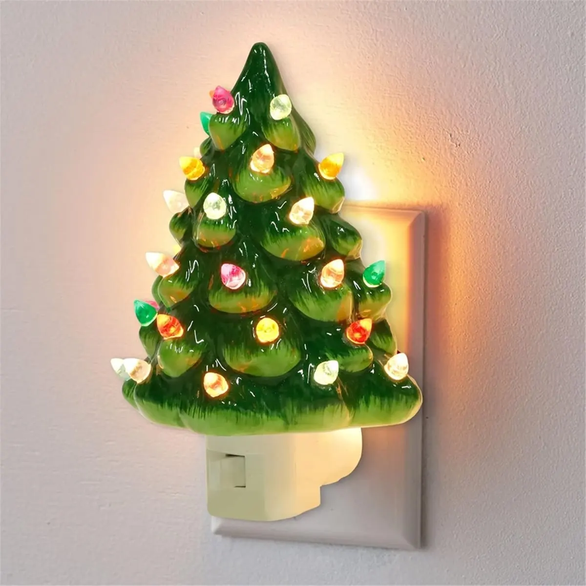 N94R Christmas Resin Tree Night Light with Lamp Multicolor Bulbs with on/Off Switch for Kitchen Bathroom Bedroom Decor US