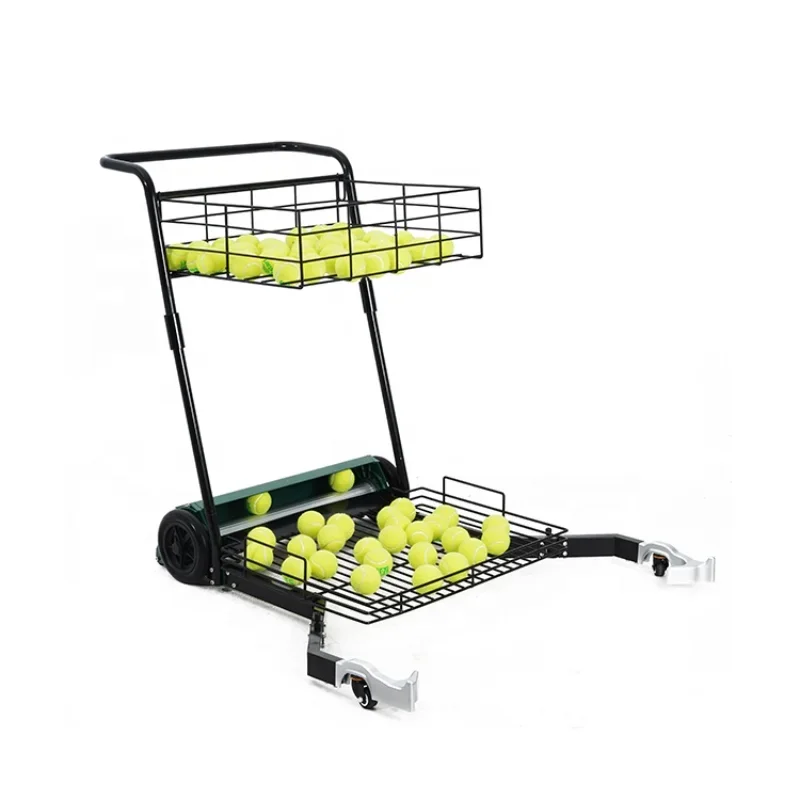 2 Baskets Capacity 300 Balls Easy to Transport Tennis Ball Mower and Teaching Cart with  Weatherproof Cover