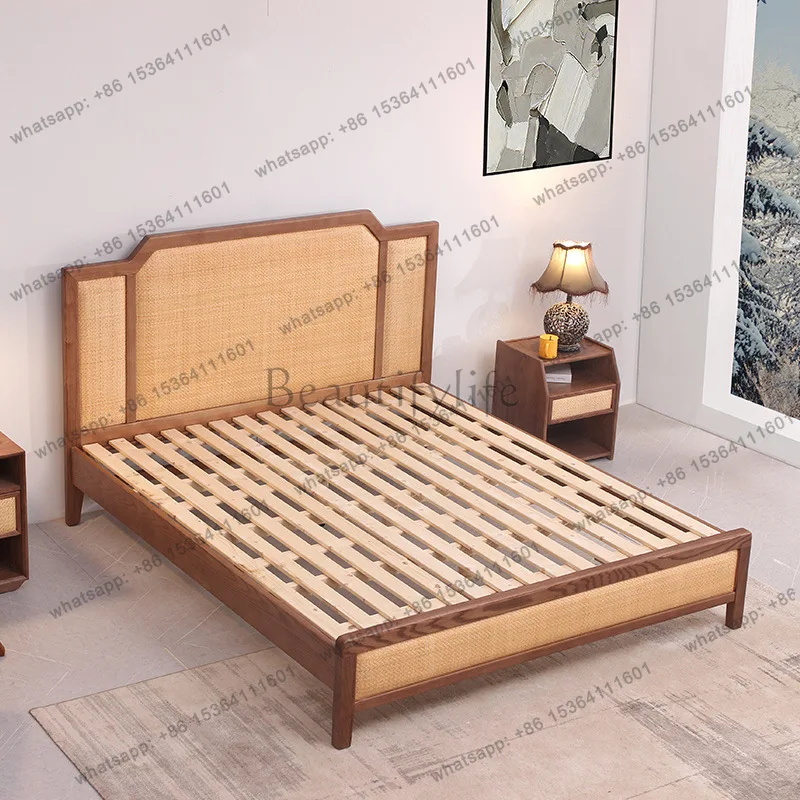 Rattan solid wood furniture Nordic 1.8 double bed master bedroom 1.5 meters small apartment